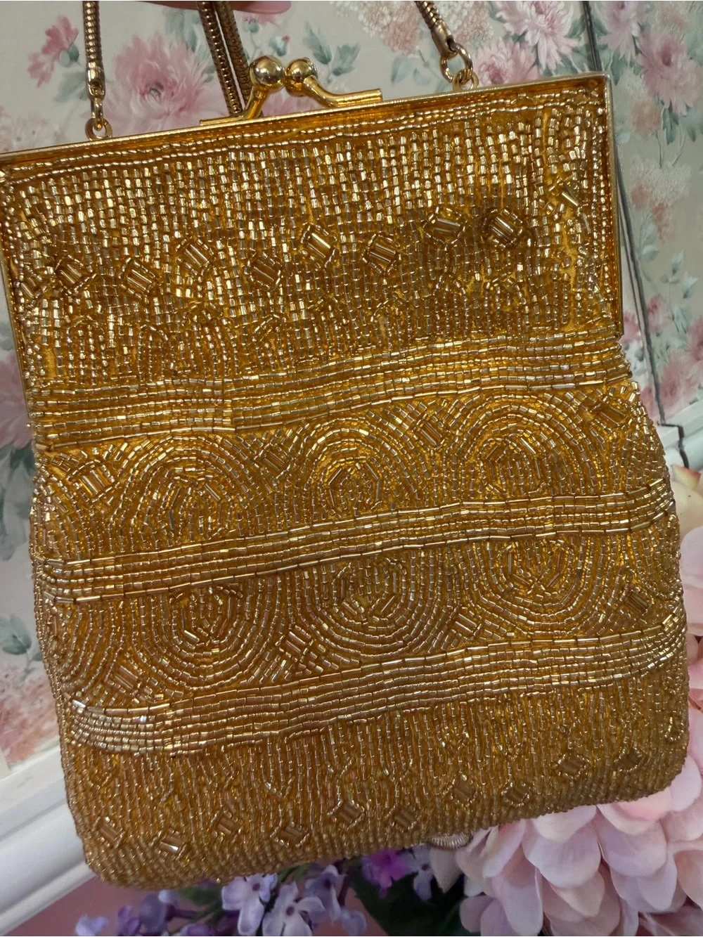 American Vintage Gold Beaded Evening Clutch